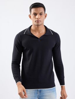 Spykar - Black Slim Fit Casual Polo T-Shirt for Men