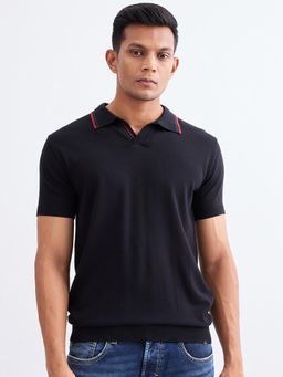 Spykar - Black Slim Fit Casual Polo T-Shirt for Men