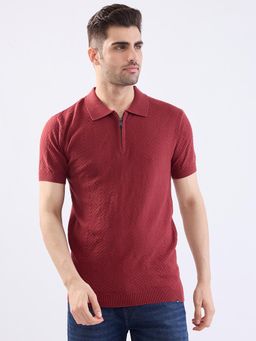 Spykar - Maroon Slim Fit Casual Polo T-Shirt for Men