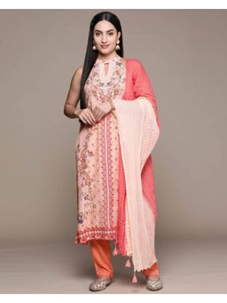 Aarke Ritu Kumar - Peach Printed Kurta with Pants and Dupatta (Set of 3)