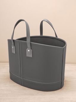 Pure Home + Living - Grey Faux Leather Magazine Basket