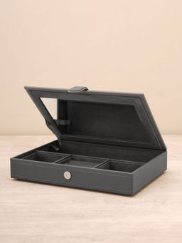 Pure Home + Living - Grey Faux Leather Jewellery Box