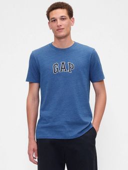 GAP - Men Blue Cotton Crew Neck Typography Half Sleeves T-Shirt
