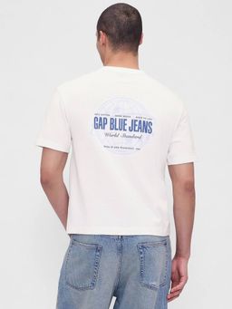 GAP - Men White Cotton Crew Neck Typography Half Sleeves T-Shirt