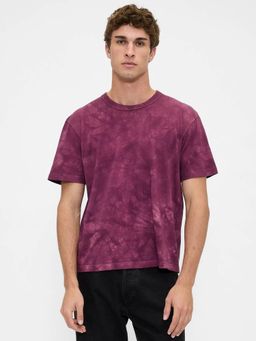 GAP - Men Wine Cotton Crew Neck Tie & Dye Half Sleeves T-Shirt