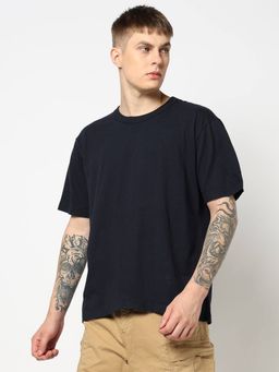 GAP - Men Navy Blue Cotton Crew Neck Solid Half Sleeves T-Shirt