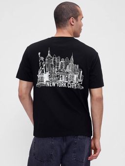 GAP - Men Black Cotton Crew Neck Graphic Half Sleeves T-Shirt