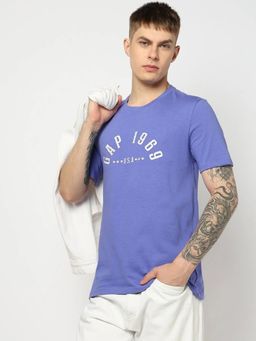 GAP - Men Blue Cotton Crew Neck Typography T-Shirt