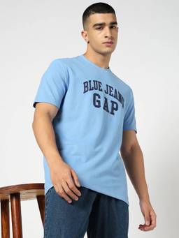 GAP - Men Blue Cotton Crew Neck Typography Half Sleeves T-Shirt