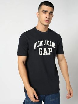 GAP - Men Navy Blue Cotton Crew Neck Typography Half Sleeves T-Shirt