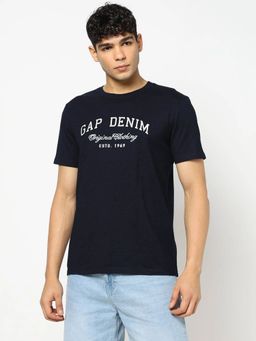 GAP - Men Navy Blue Cotton Crew Neck Half Sleeves T-Shirt
