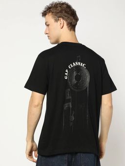 GAP - Men Black Cotton Crew Neck Graphic Half Sleeves T-Shirt