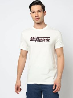 GAP - Men White Cotton Crew Neck Typography Half Sleeves T-Shirt