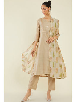 Soch - Women Beige Chanderi Embroidered Suit (Set of 3)