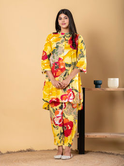 Readiprint - Curved Style Cotton Fabric Yellow Kurta with Pant (Set of 2)