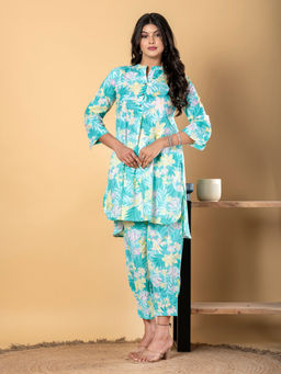 Readiprint - Curved Style Cotton Fabric Sea Green Kurta with Pant (Set of 2)