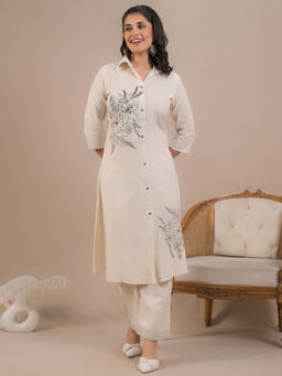 Readiprint - A Line Style Cotton Flex Fabric Off White Kurta with Pant (Set of 2)