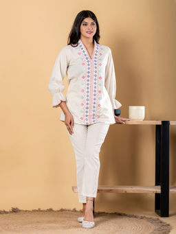 Readiprint - Straight Style Cotton Flex Fabric Off White Co-Ord (Set of 2)