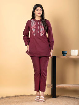Readiprint - Straight Style Cotton Flex Fabric Maroon Co-Ord (Set of 2)