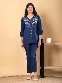 Readiprint - Straight Style Cotton Flex Fabric Blue Co-Ord (Set of 2)