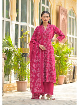 Aravalii - Pink Printed Anarkali Kurta with Pant & Dupatta (Set of 3)