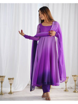JATRIQQ - Purple Pure Soft Georgette Anarkali Kurta with Pant & Dupatta (Set of 3)