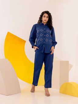 KAFTANIZE - Navy Blue Beaded And Embroidered Co-Ord (Set of 2)