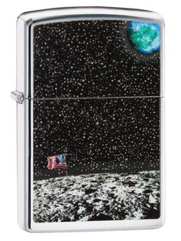 Zippo - High Polish Chrome Moon Landing Design Windproof Pocket Lighter