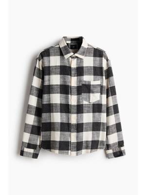 Buy H&M Men Black Relaxed Fit Cotton Shirt - Image 1
