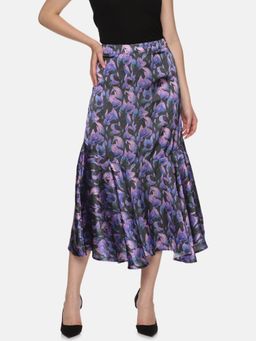 IS.U - Floral Purple Mermaid Midi Skirt
