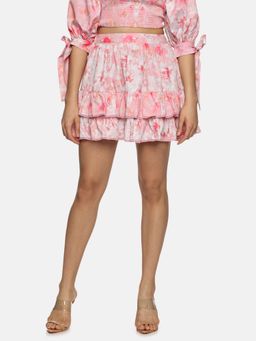 IS.U - Floral Pink Two Tier Mini Skirt