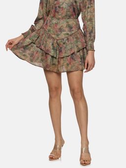 IS.U - Floral Brown Ruffle Mini Skirt