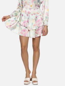 IS.U - Floral White Ruffle Mini Skirt
