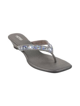 Metro - Women Beaded Grey Wedge Sandals