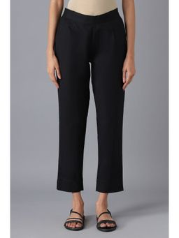 Aurelia - Black Cotton Flax Womens Trousers