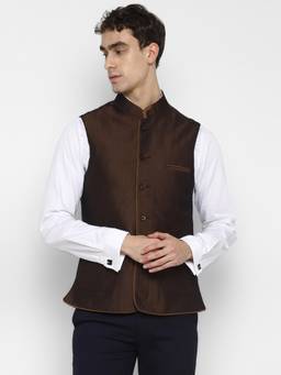 Turtle - Men Terylene Rayon Brown Formal Nehru Jacket