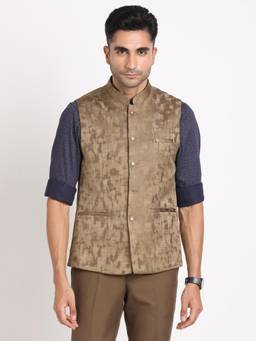 Turtle - Men Cotton Brown Tie Dye Formal Nehru Jacket