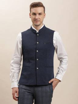 Turtle - Men Cotton Solid Navy Nehru Jacket