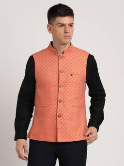 Turtle - Men Terylene Rayon Coral Dobby Print Formal Nehru Jacket