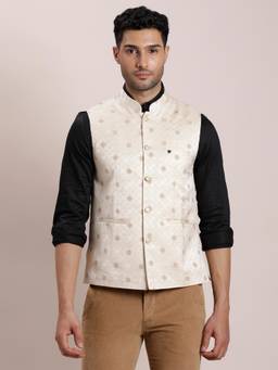 Turtle - Men Terry Rayon Slim Fit Beige Nehru Jacket