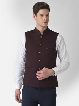Turtle - Men Poly Cotton Brown Dobby Solid Formal Nehru Jacket