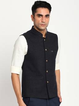 Turtle - Men Poly Viscose Charcoal Solid Party Nehru Jacket
