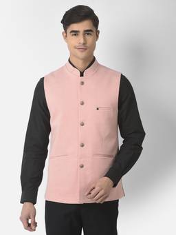 Turtle - Men Poly Viscose Light Pink Solid Party Nehru Jacket
