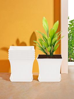 Kuber Industries - Premium Flower Pots for Garden with Bottom Plates White (Pack of 6)