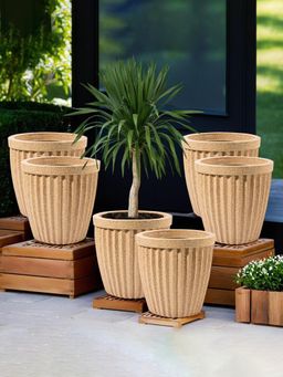 Kuber Industries - Roto Mould 14-Inch Big Size Flower Pot Marble Pihu Neo - Sand (Pack of 6)