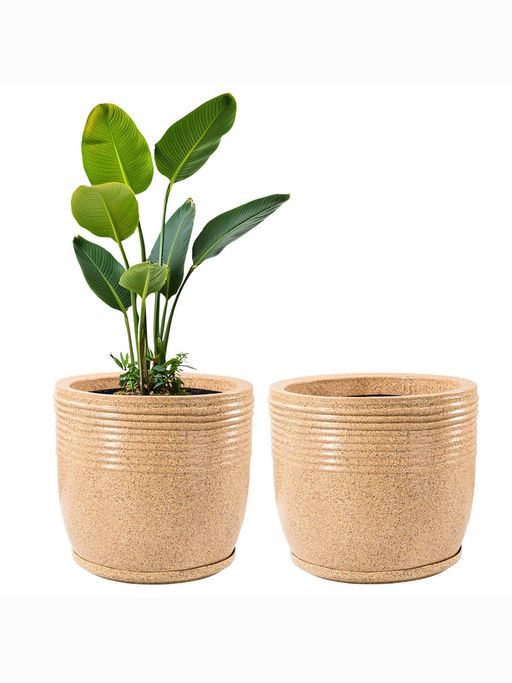 Kuber Industries 2 Pcs Roto Mould 16-Inch Extra Large Flower Pot Sunshine - Sand