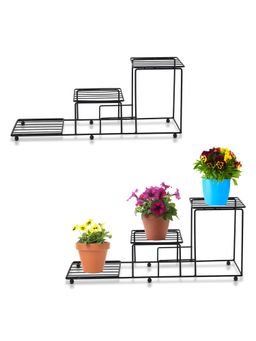 Kuber Industries - 2 Pcs Metal 3 Tier Plant Stands for Outdoor Balcony and Garden Black