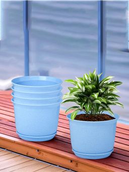 Kuber Industries - Marble Sawera Flower Pot for Home & Garden with Tray Blue (Pack of 5)