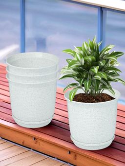 Kuber Industries - Marble Sawera Flower Pot for Home & Garden with Tray White (Pack of 4)