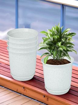Kuber Industries - Marble Sawera Flower Pot for Home & Garden with Tray White (Pack of 5)